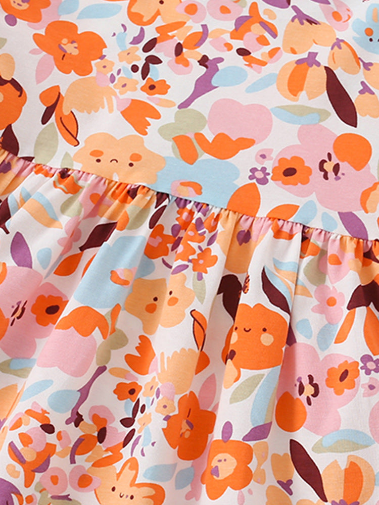 Round neck orange printed dress