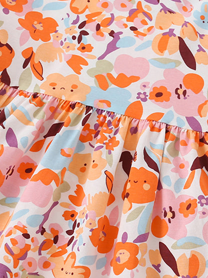 Round neck orange printed dress