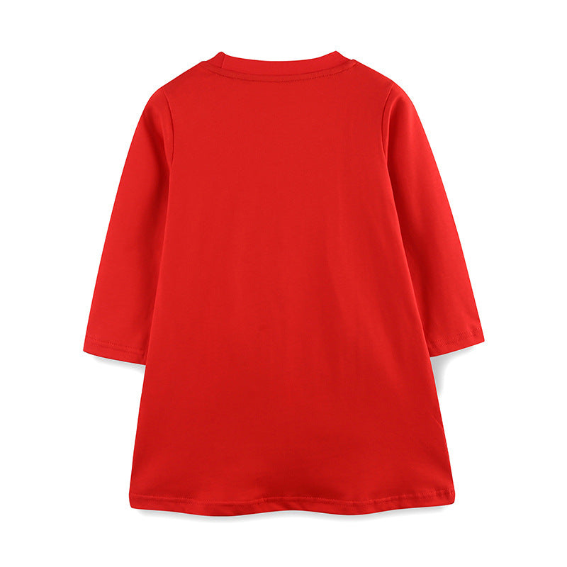 Red Christmas tree long sleeved dress