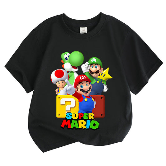 Super Mario Bros. round neck pure cotton short sleeved T-shirt for children