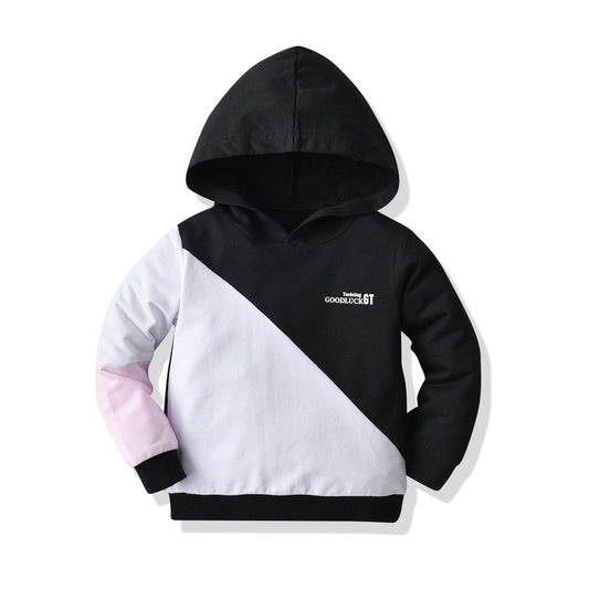 Black and white pink hooded sweatshirt