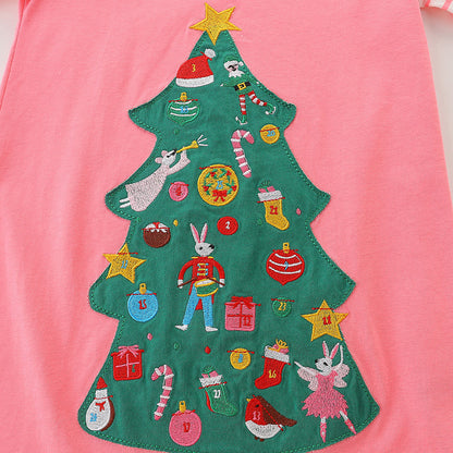 Striped sleeve Christmas tree round neck skirt