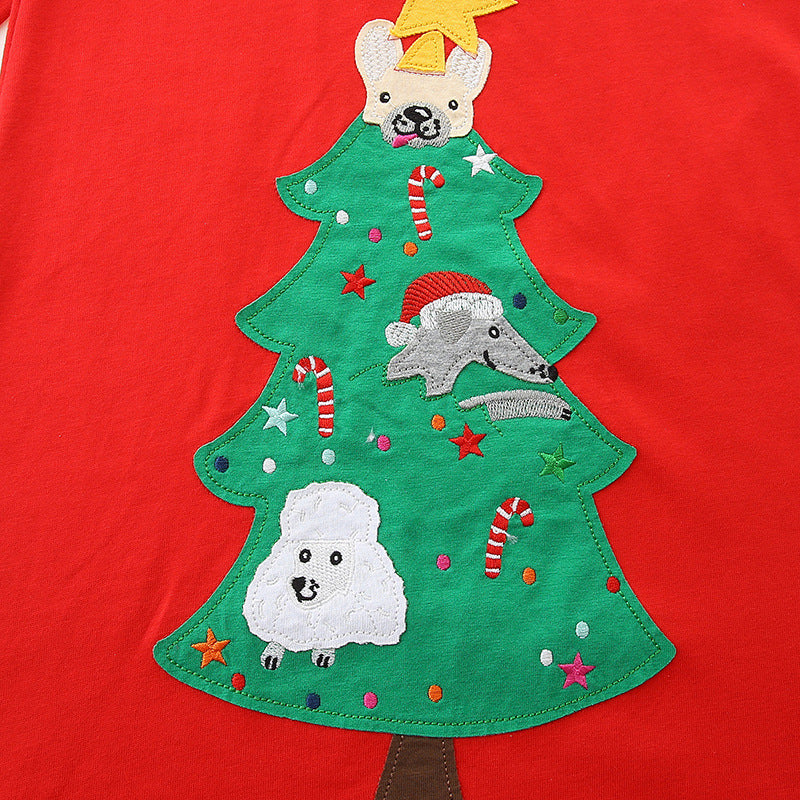 Red Christmas tree long sleeved dress
