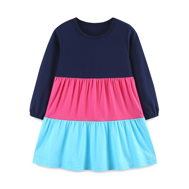 Black, pink, blue cake color blocked long sleeved skirt