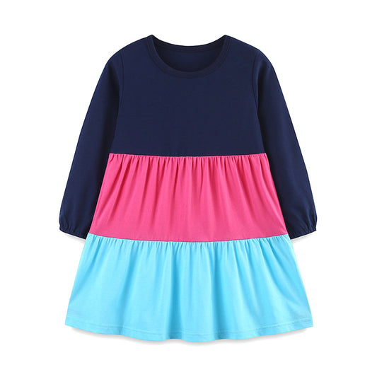 Black, pink, blue cake color blocked long sleeved skirt