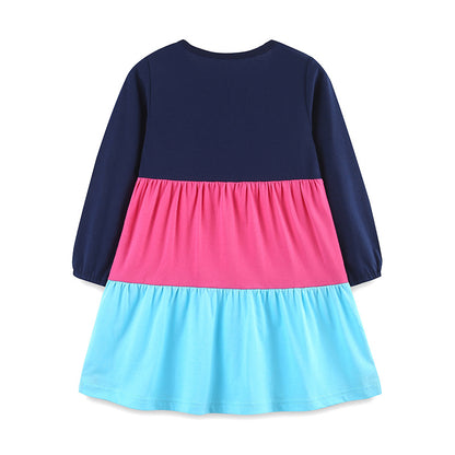 Black, pink, blue cake color blocked long sleeved skirt