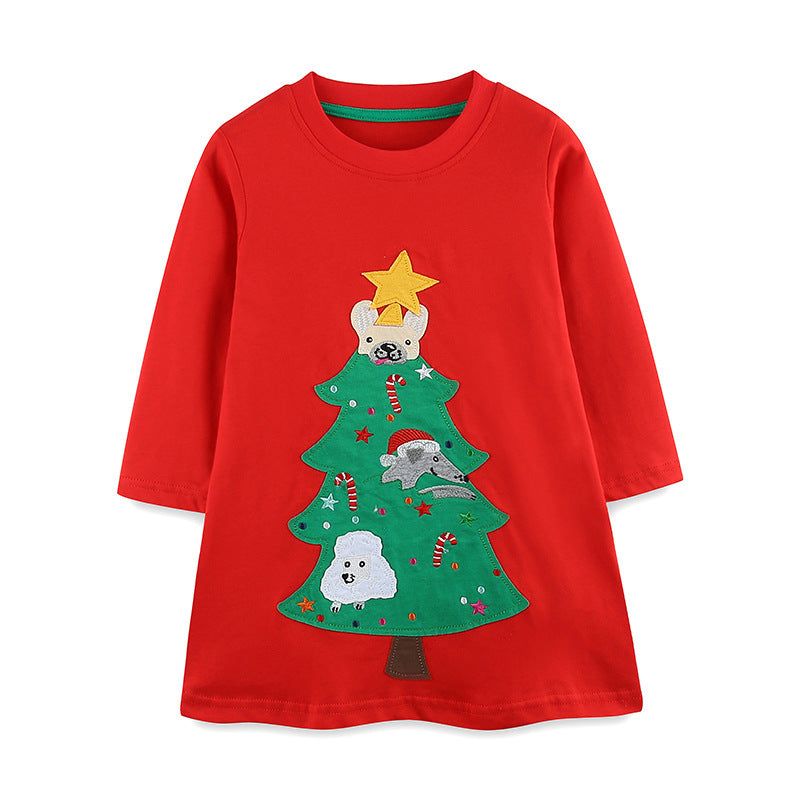 Red Christmas tree long sleeved dress