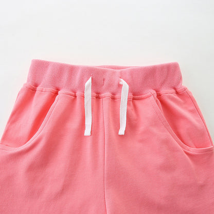 Pink small flower five quarter pants