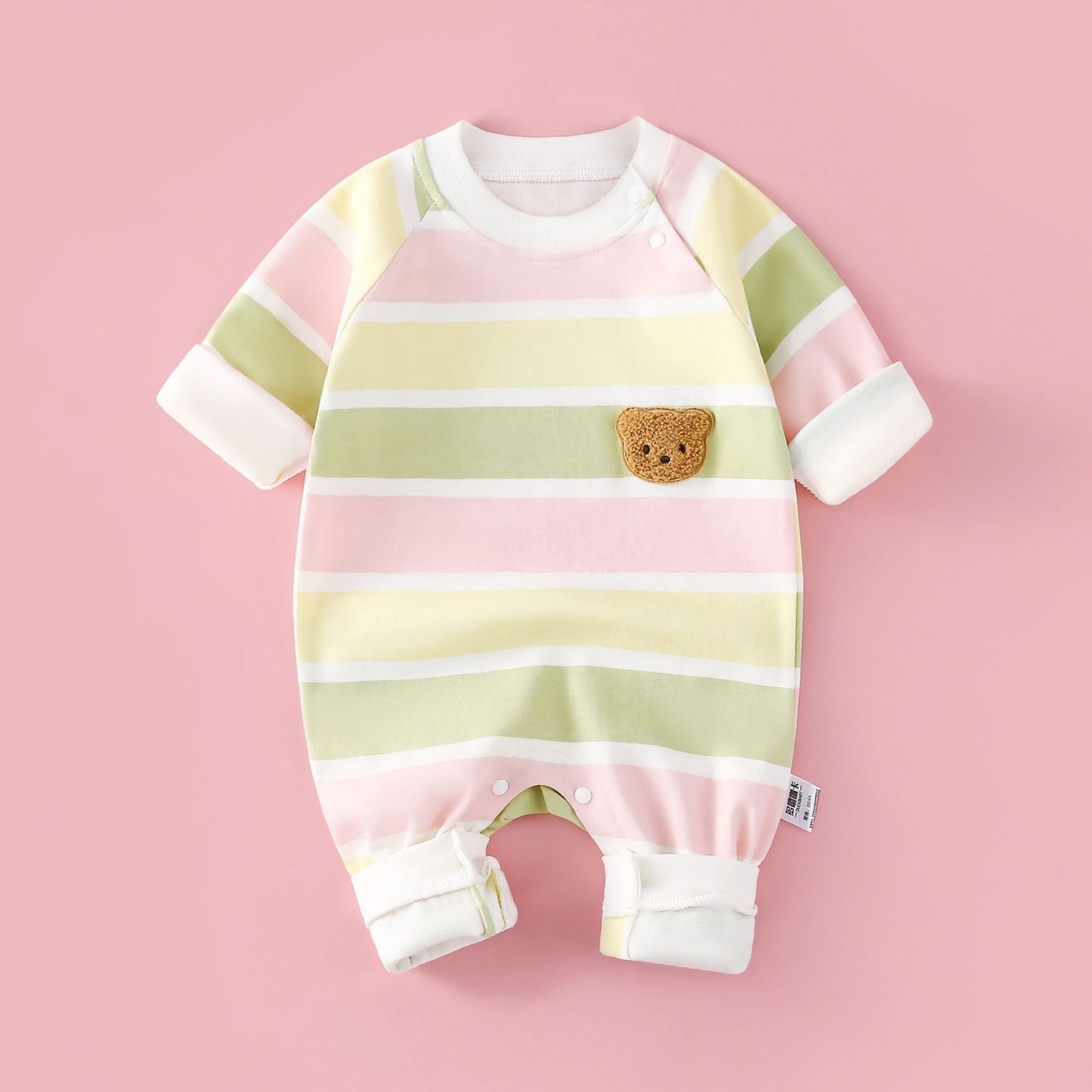 Striped bear long sleeved jumpsuit