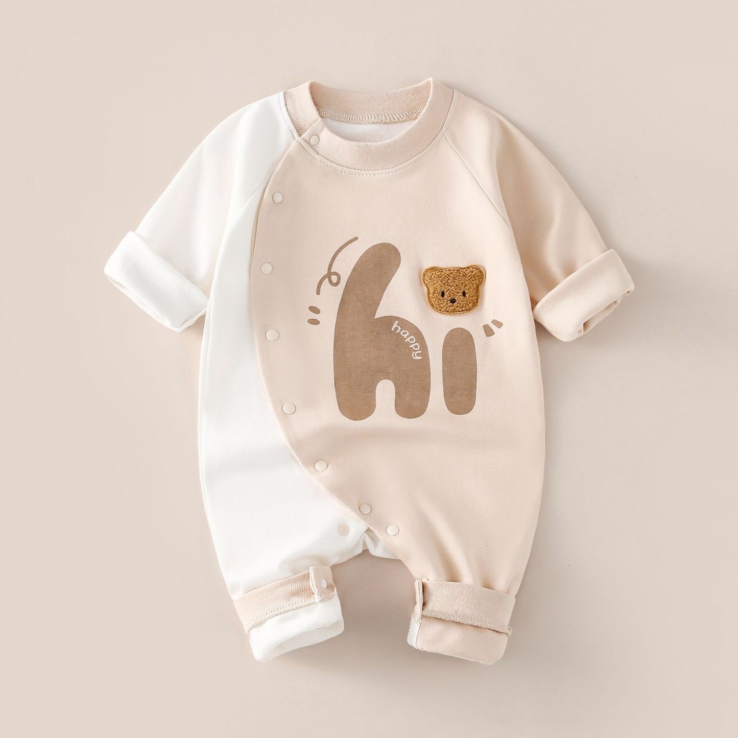 Coffee colored bear long sleeved jumpsuit