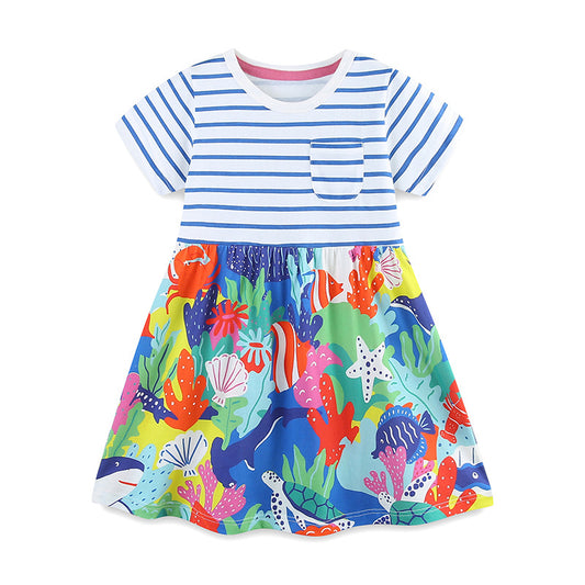Striped colored ocean short sleeved skirt