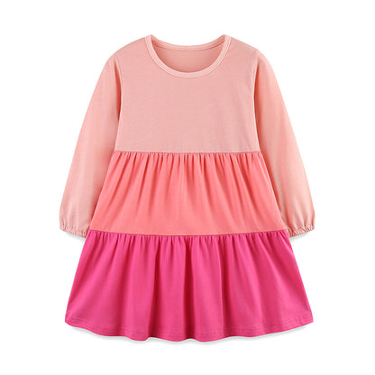 Pink patchwork long sleeved drawstring dress