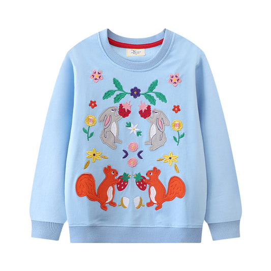 Knitted embroidered long sleeved girls' hoodie