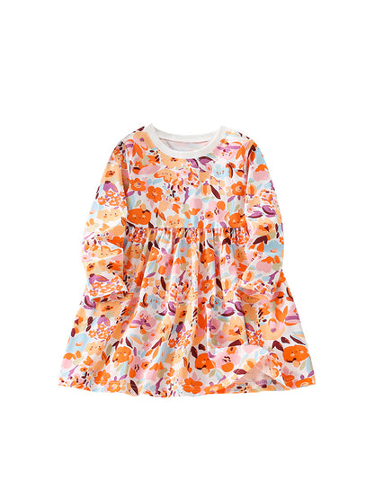 Round neck orange printed dress