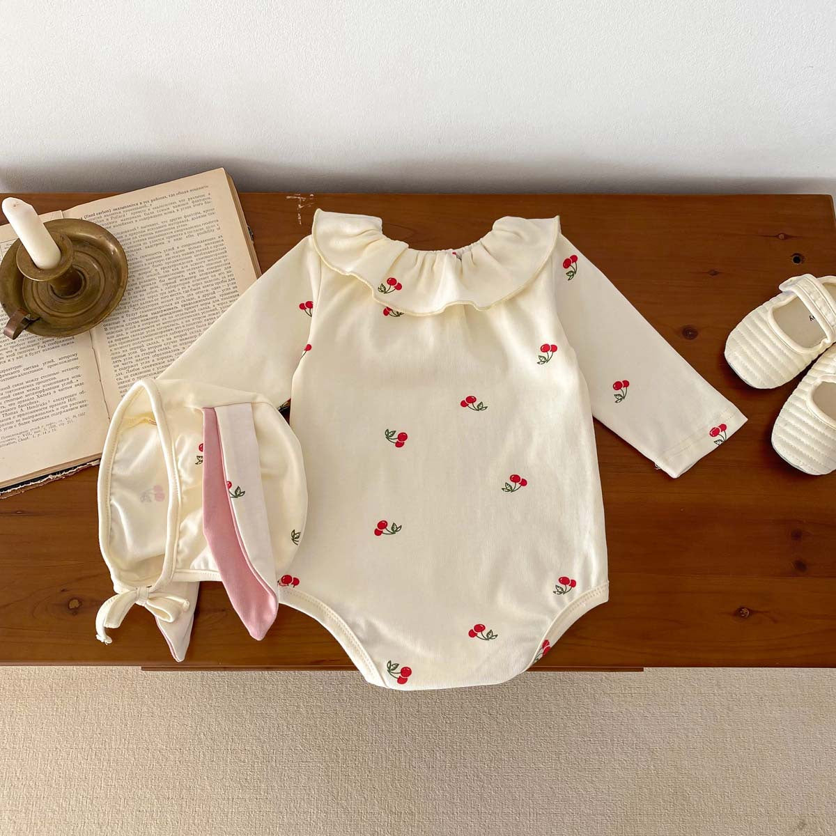 Cherry long sleeved shirt romper