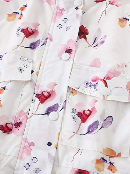 Knitted sleeves with plush pink flowers