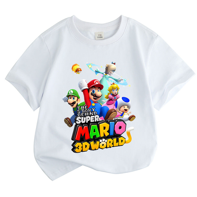 Super Mario Bros. round neck pure cotton short sleeved T-shirt for children