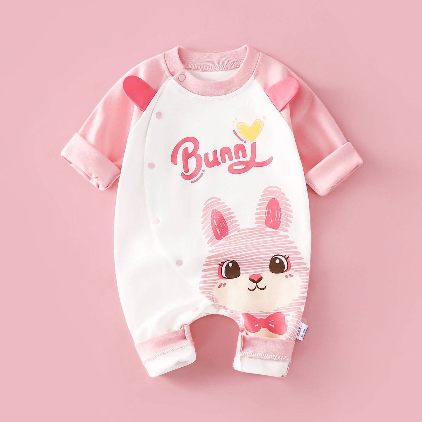 Pink line rabbit long sleeved jumpsuit