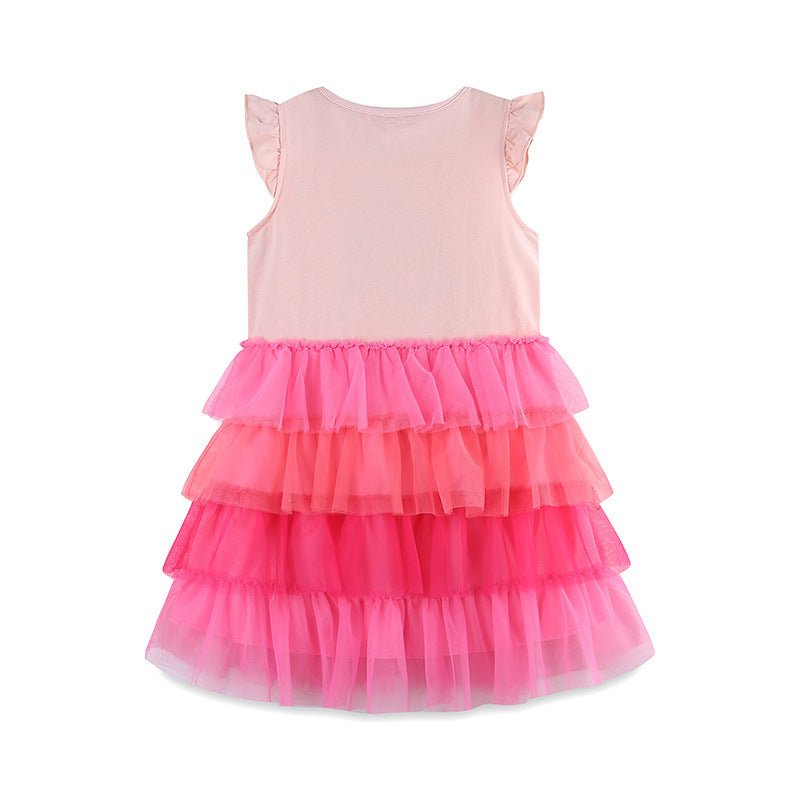Round neck chiffon dress flamingo