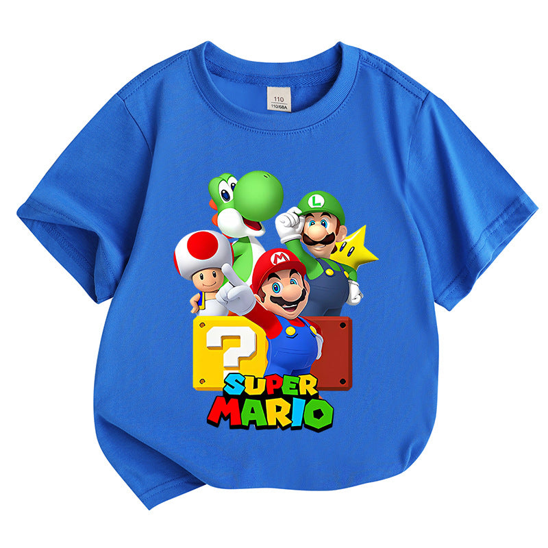 Super Mario Bros. round neck pure cotton short sleeved T-shirt for children