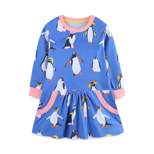Penguin round neck long sleeved skirt