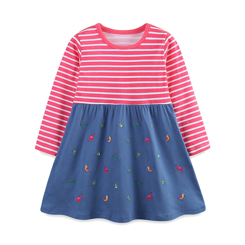 Striped color blocked long sleeved skirt