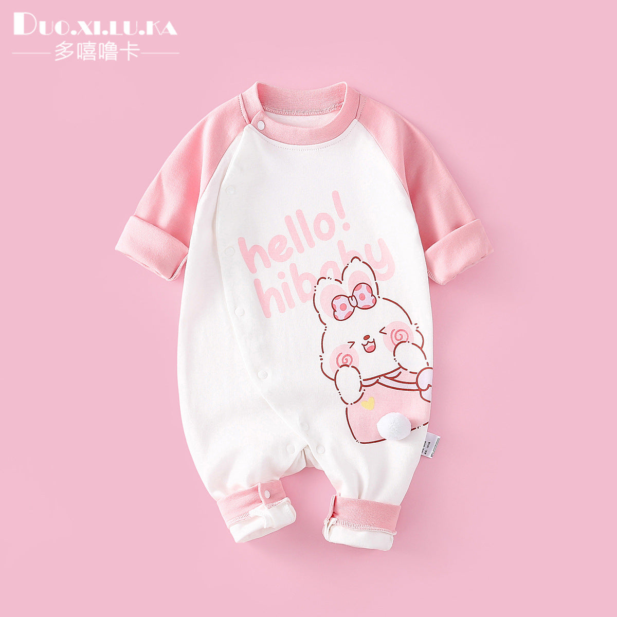 Pink cute rabbit long sleeved jumpsuit