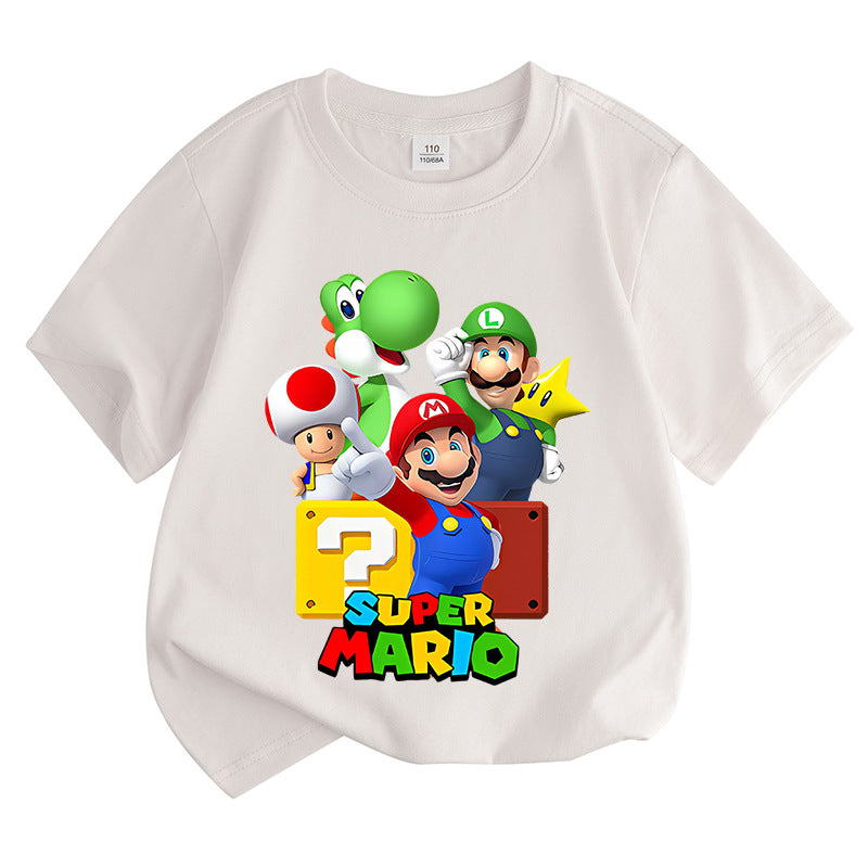 Super Mario Bros. round neck pure cotton short sleeved T-shirt for children