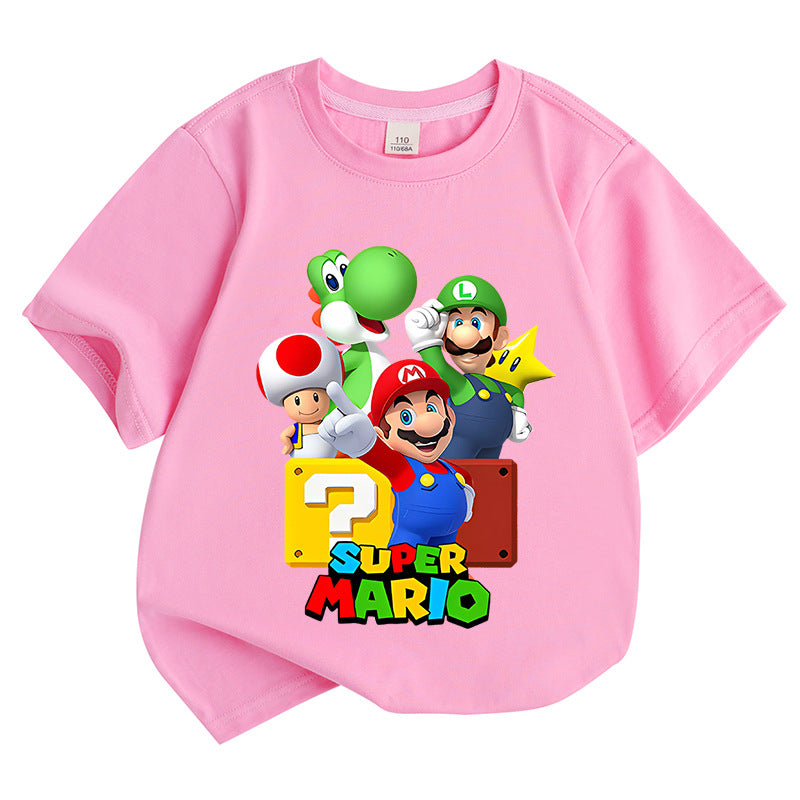 Super Mario Bros. round neck pure cotton short sleeved T-shirt for children