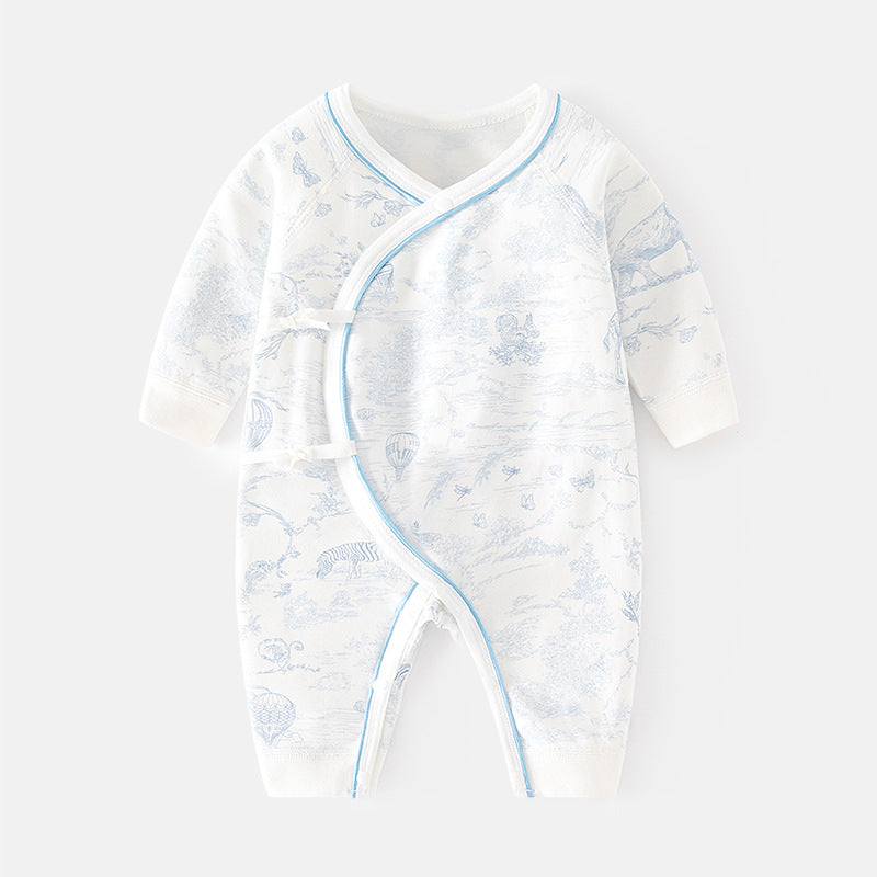Blue printed long sleeved jumpsuit